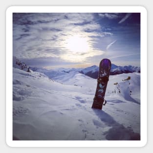 Snowboard in Winter Mountain Scenery Sticker